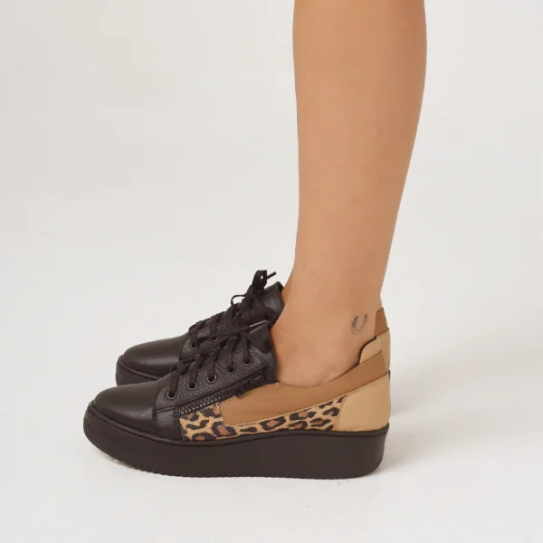 Zapatilla Jeansha negro y animal print