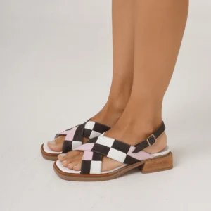 Sandalia Maracuya patch blanco, negro y rosa